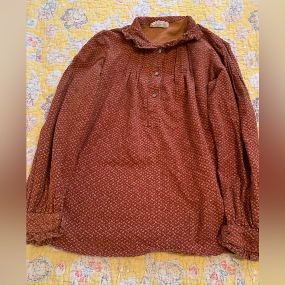 Laura Ashley 1970s Terracotta Cotton Smock Shirt